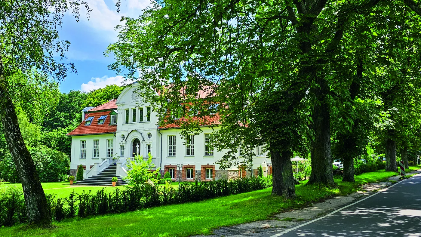 Gutshaus hinter alten Bäumen